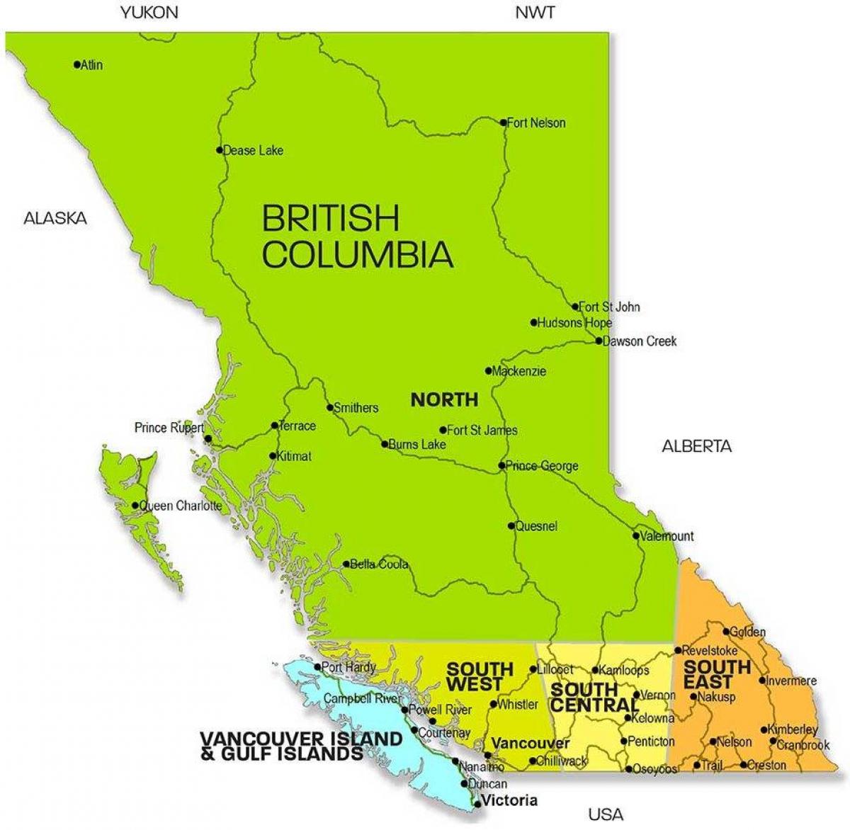 Kort over british columbia regioner