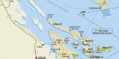Kort over gulf islands bc canada