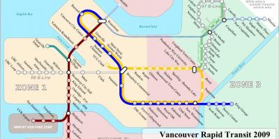 Vancouver skytrain-zone kort