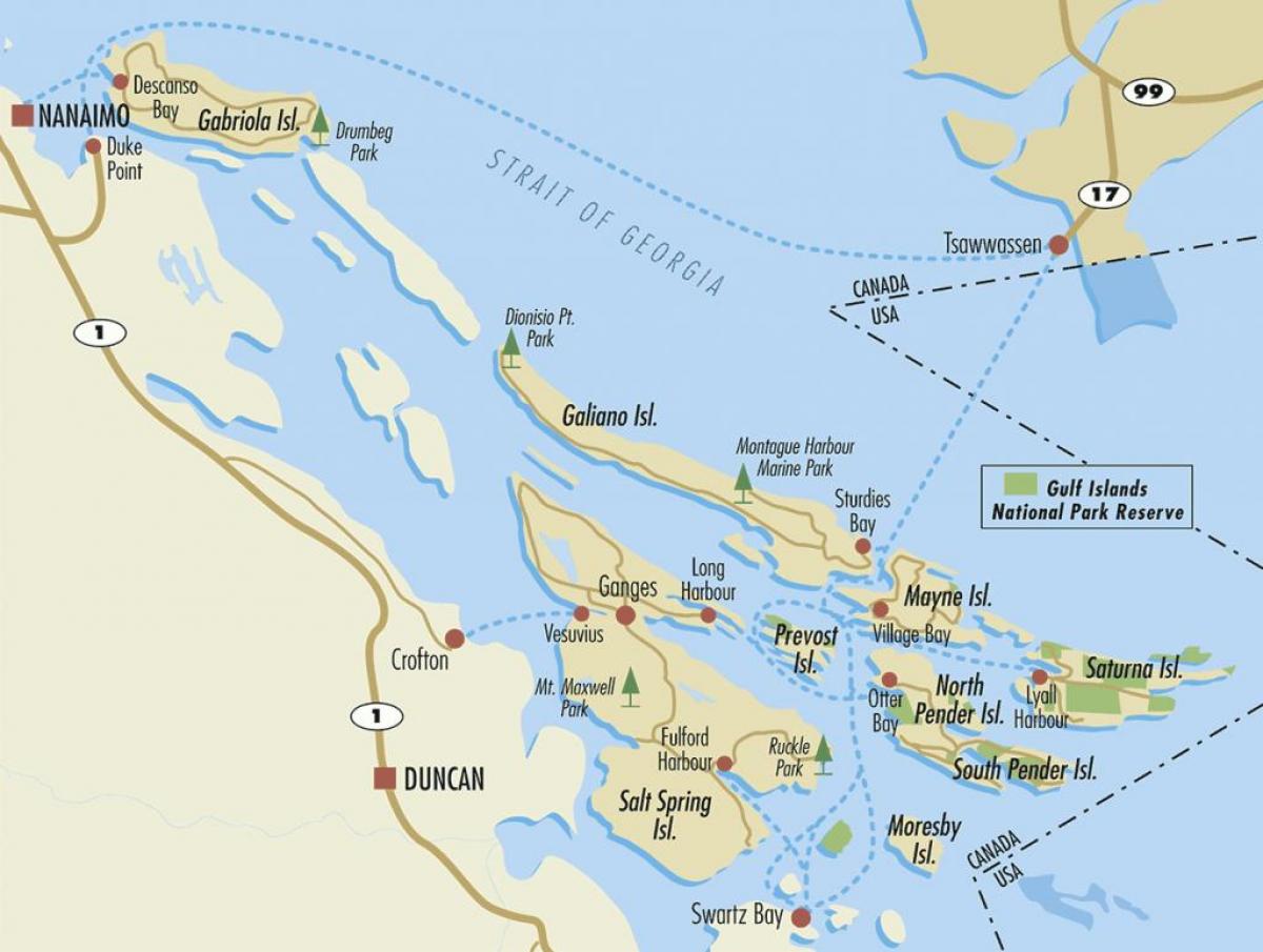 kort over gulf islands bc canada