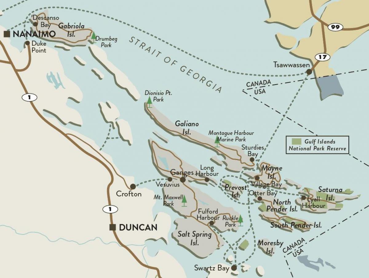 kort over vancouver island og gulf islands