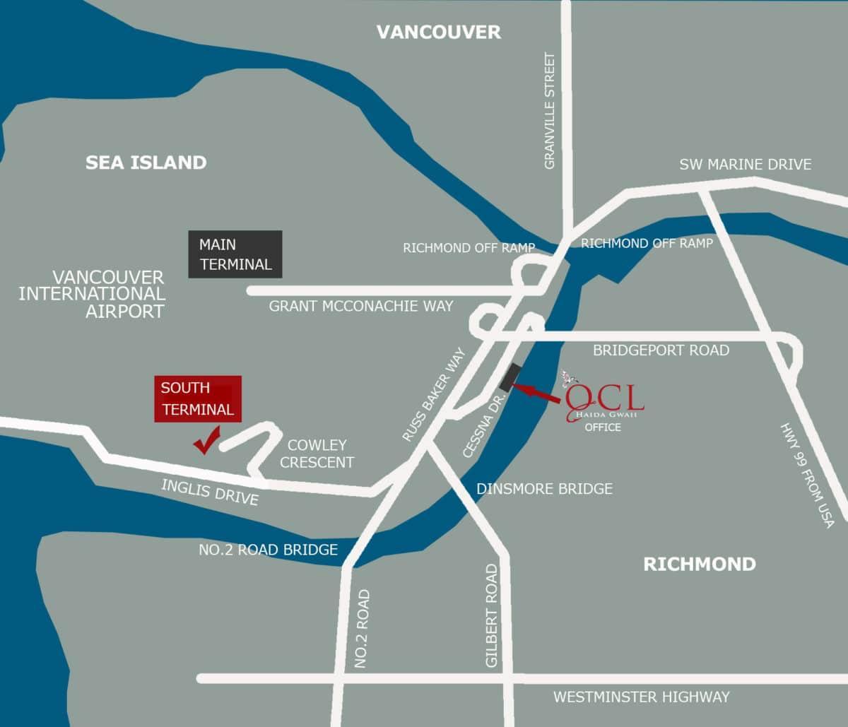 Kort over vancouver airport location