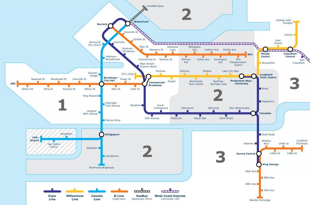 vancouver bc den offentlige transit kort
