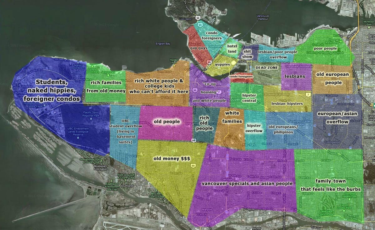 kort om vancouver og de omkringliggende områder