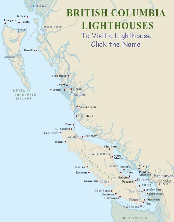 Kort over vancouver island fyrtårne
