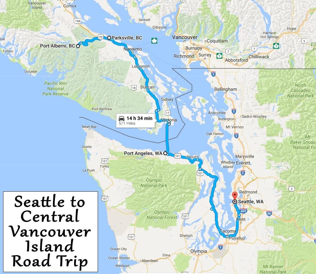 vancouver island kort kørsel afstande