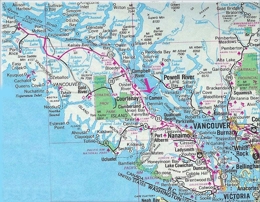 Kort over vancouver island søer