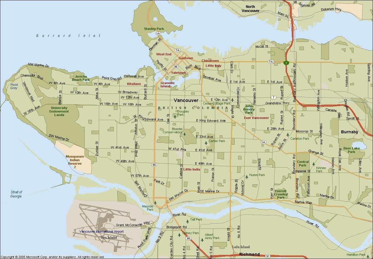 vancouver placering på kort